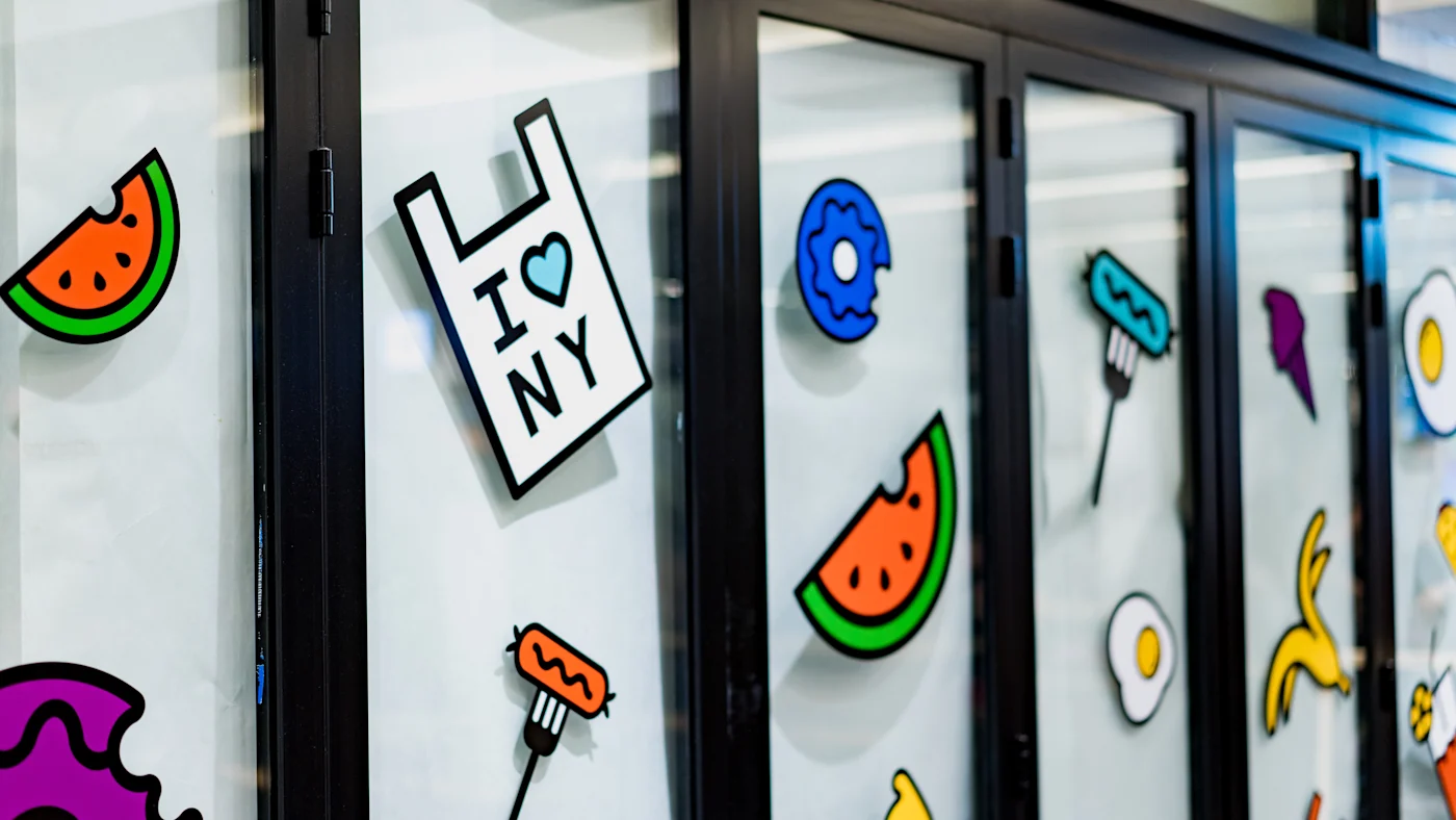 Colorful graphics displayed on rigid panels