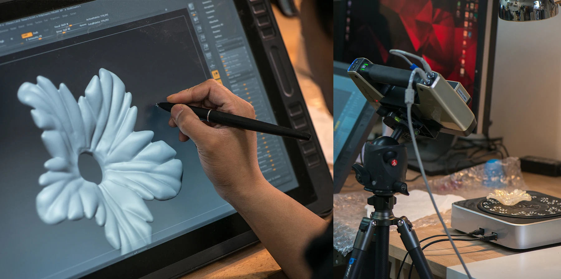 A physical object being captured with a 3D scanner