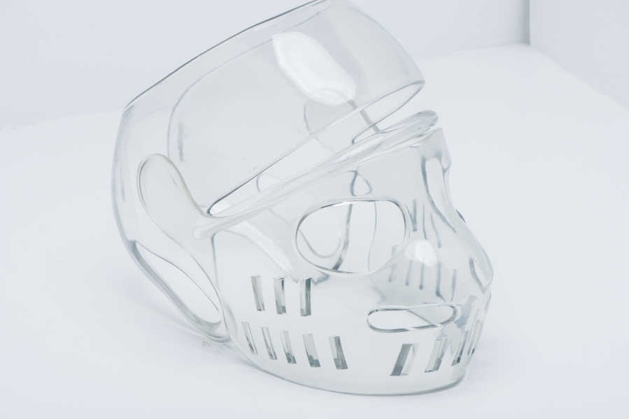 3d printed baseball mask protector on water clear resin