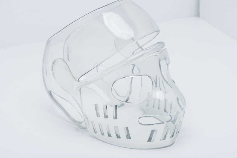 3d printed baseball mask protector on water clear resin