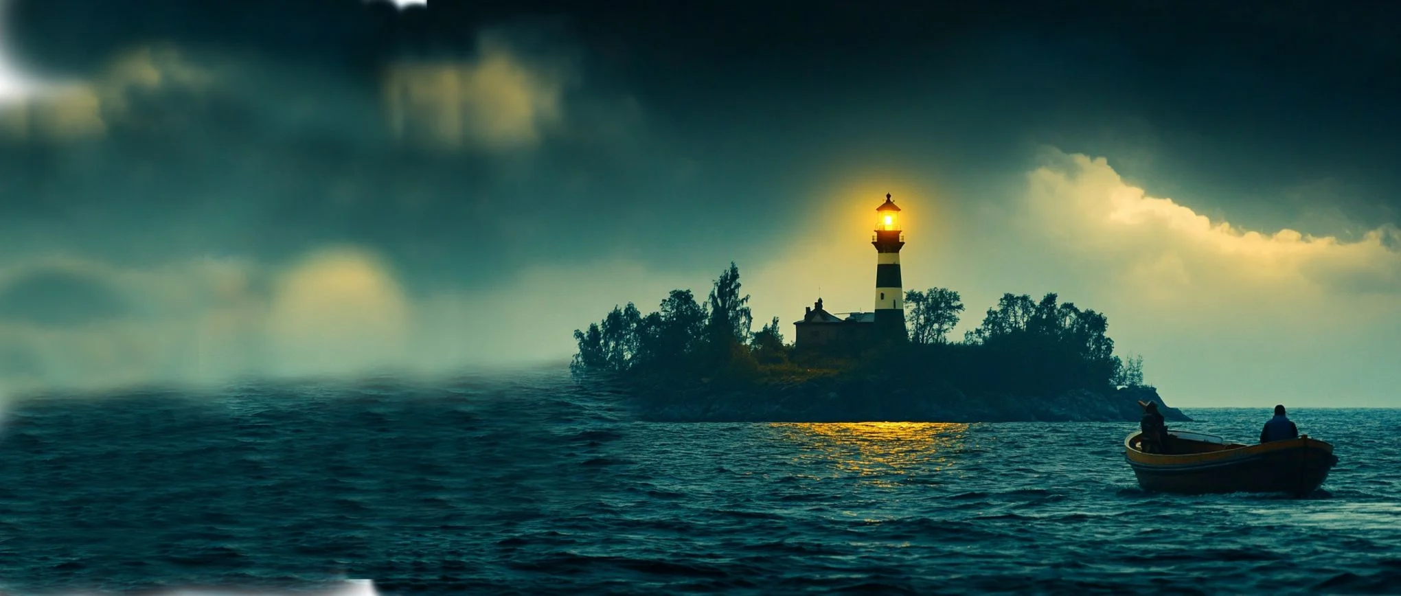 Ostfriesische Krimis bei Bastei Lübbe, Leuchtturm auf Insel bei Nacht