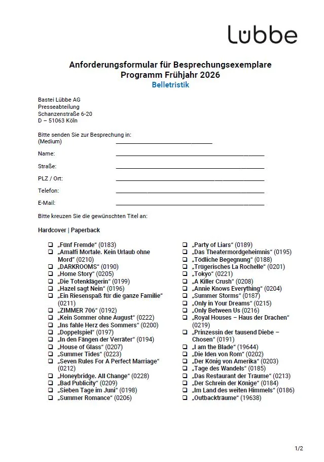 Anforderungen Rezensionsexemplare Frühjahr/Sommer 2026