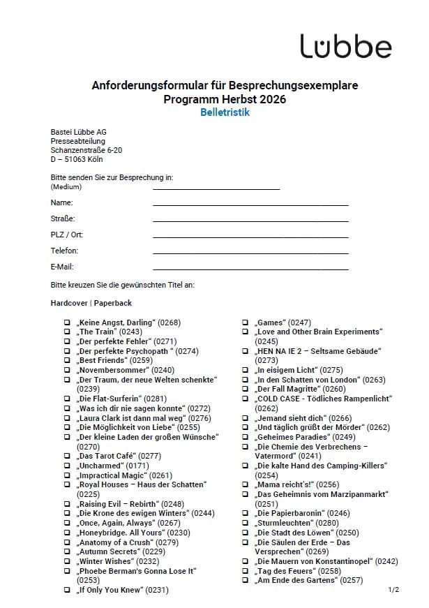 Anforderungen Rezensionsexemplare Herbst/Winter 2026