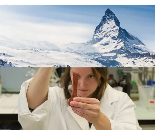 スイスのアルプス山脈／女性研究員