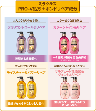 パンテーンミラクルズの4種のシャンプー＆トリートメントの紹介マップ