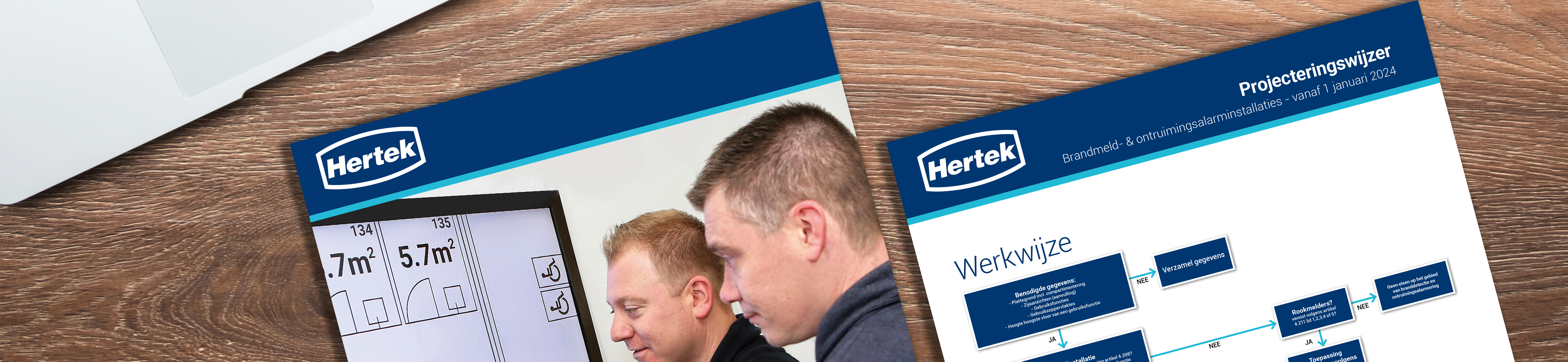 Projecteringswijzers van Hertek voor Noodverlichtinginstallaties en brandmeld- en ontruimingsinstallaties