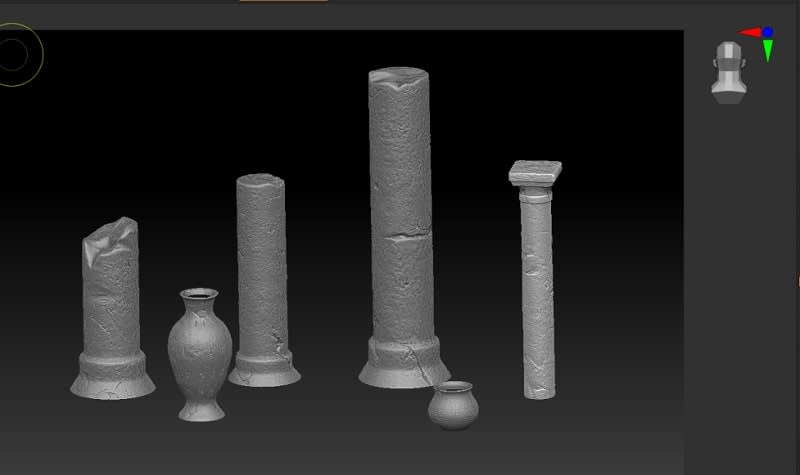 Sculpting of pillars and small objects