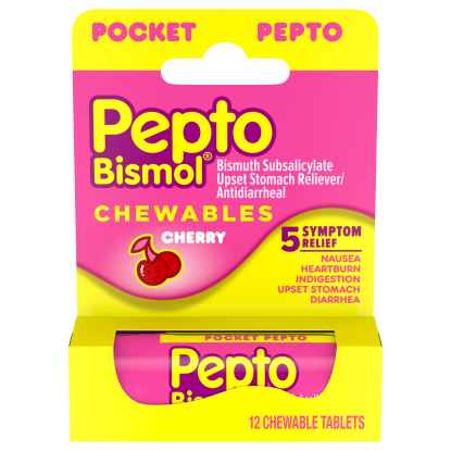 PEPTO BISMOL TO-GO CHERRY CHEWABLE TABLETS 12 count