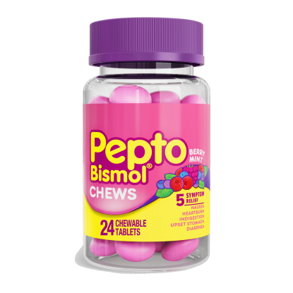 New Pepto Bismol Chews Berry Mint Flavor pack