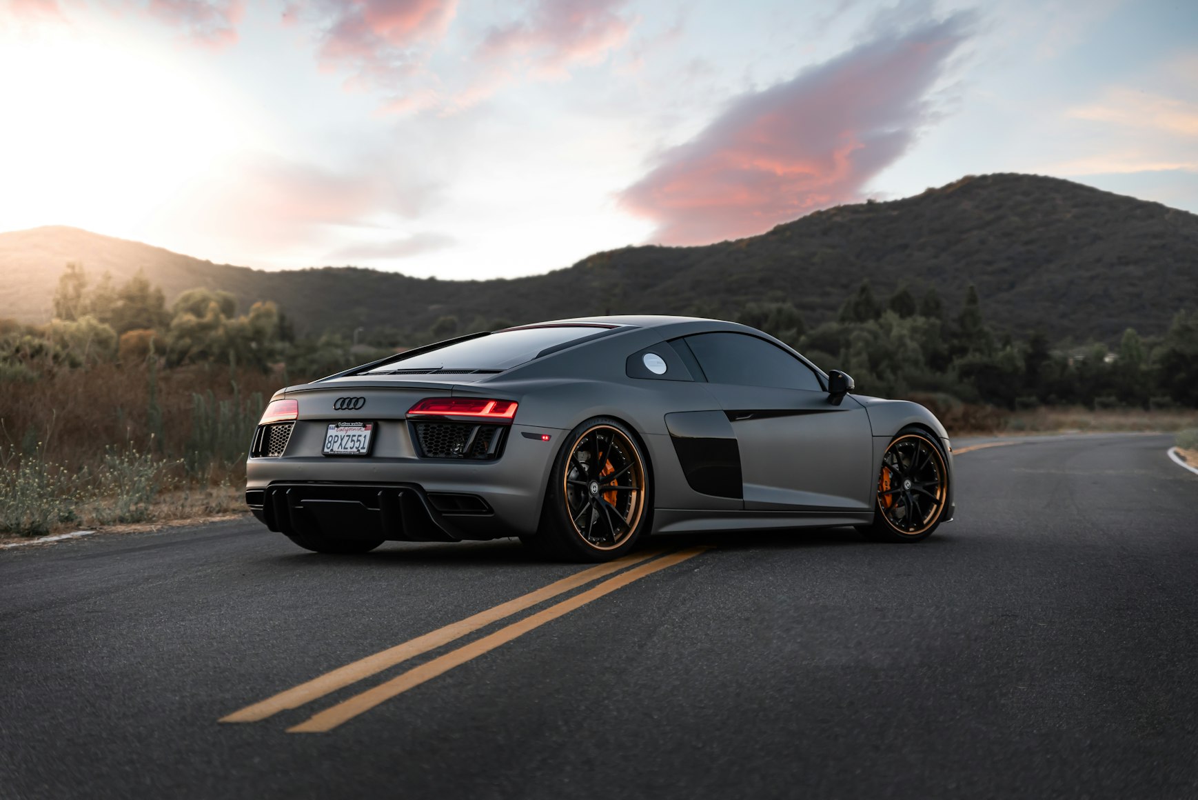 silver-car-sunset