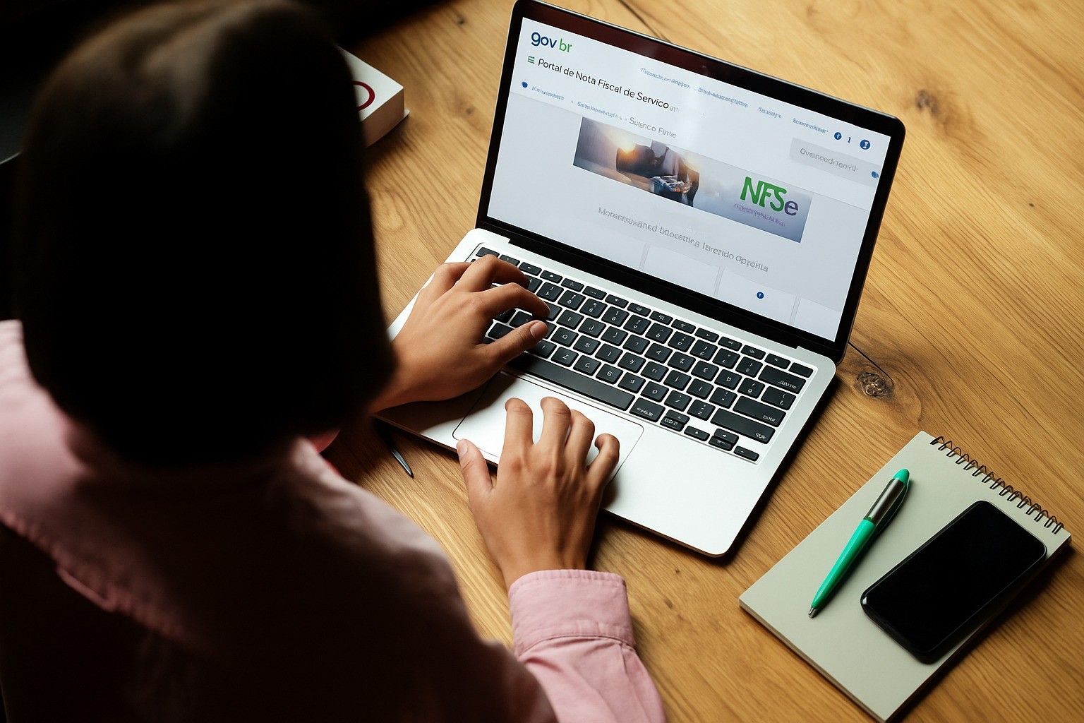 Mulher acessa o Portal da Nota Fiscal de Serviço Eletrônica Mulher acessa o Portal da Nota Fiscal de Serviço Eletrônica