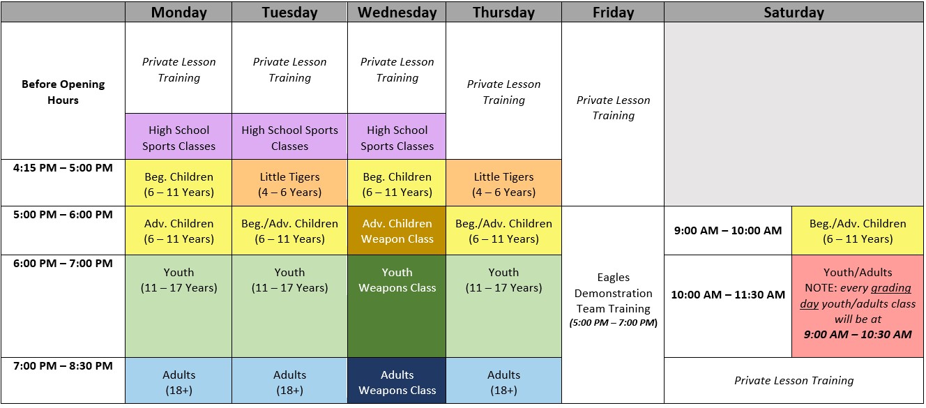 New Timetable (Weapons Class Incl.)