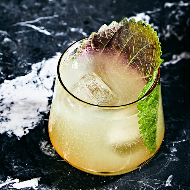 Shiso–green tea gin fizz