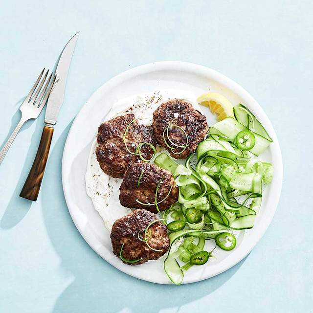 Za’atar lamb burgers with seasoned yogurt