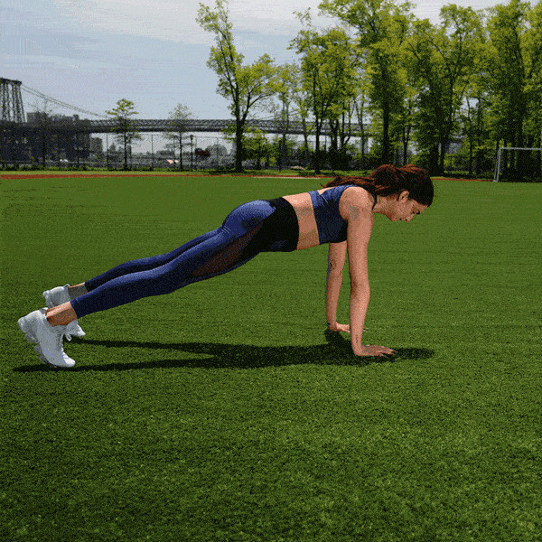 Horizontal push + core: Superman plank to push-up 