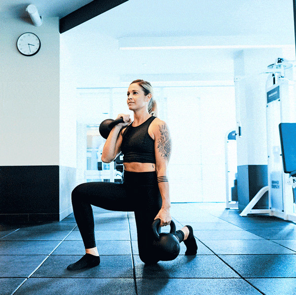 Half-kneeling single-arm kettlebell overhead press