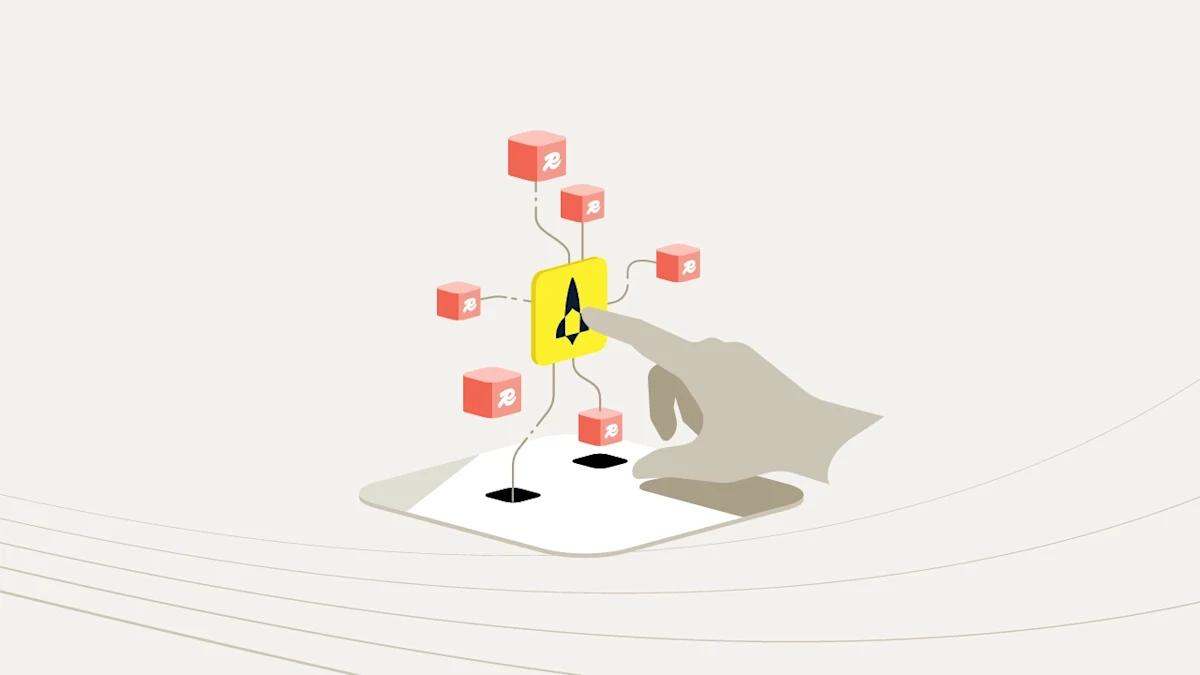 An Aerospike logo being pressed by a hand with six Redis logos connected to it by lines. 