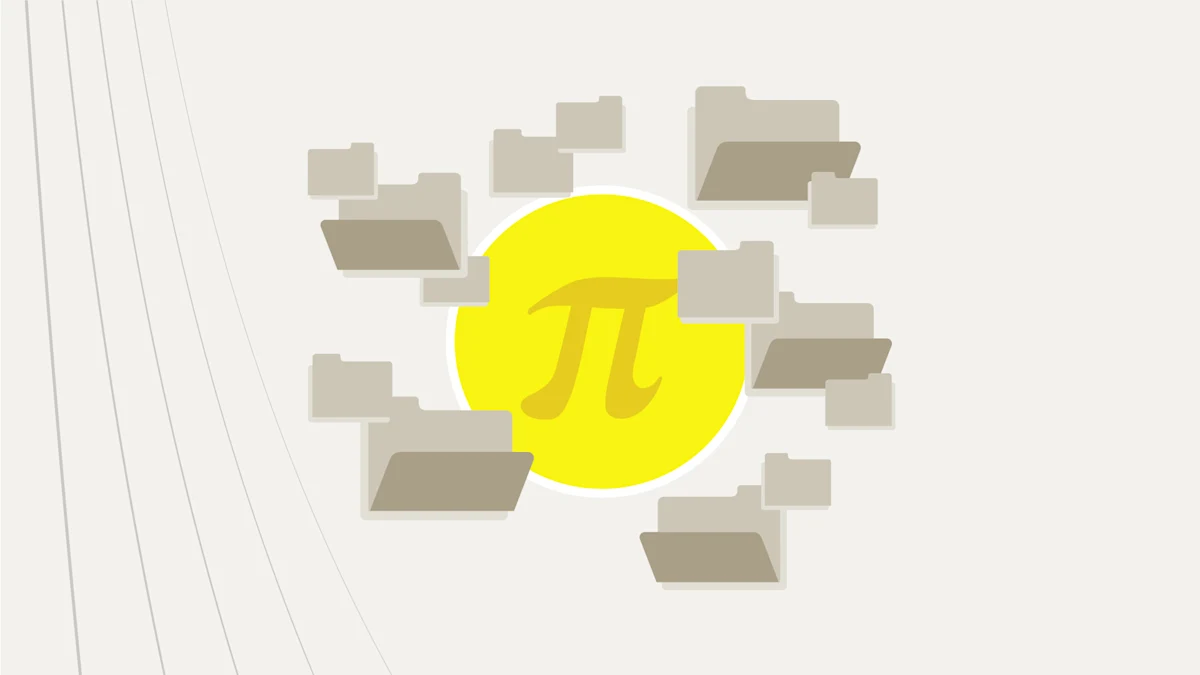 A pi symbol in a yellow circle surrounding by multiple folder icons. 