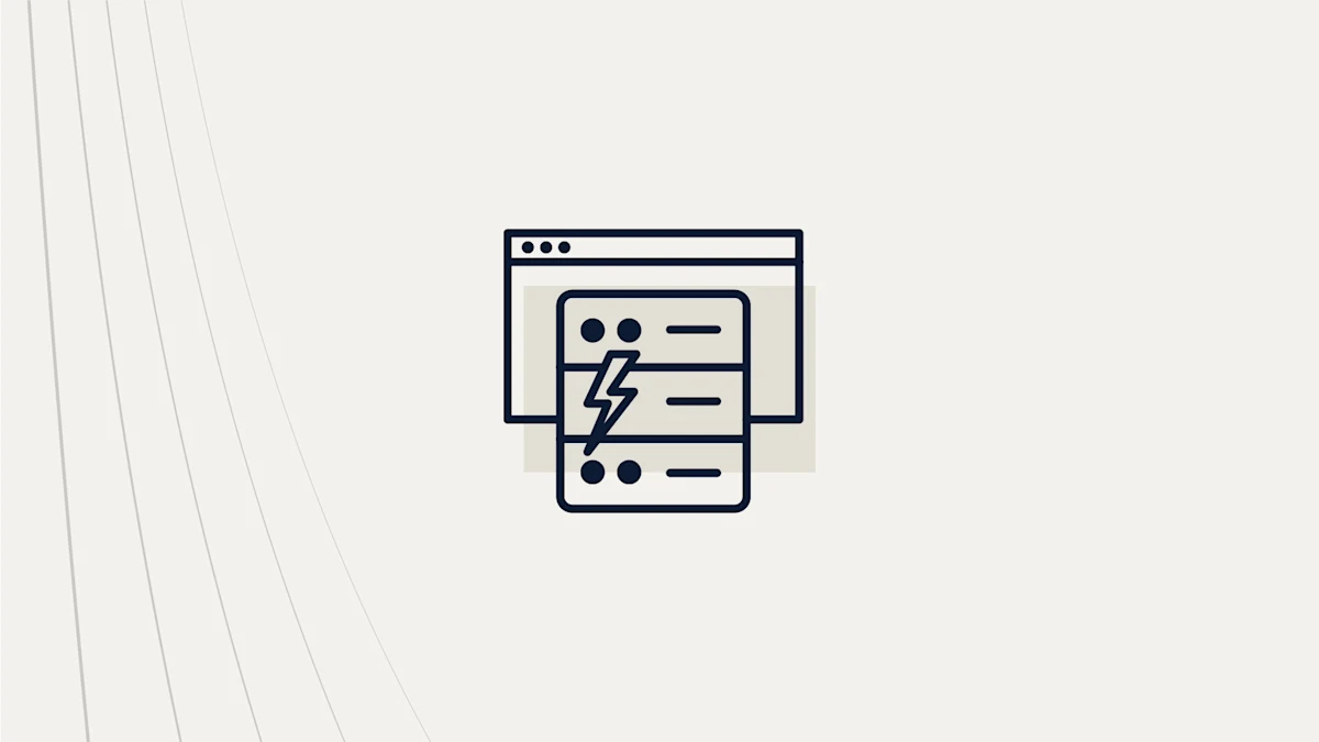 a three layered database icon with a thunderbolt in the middle layer with a computer window pane behind.
