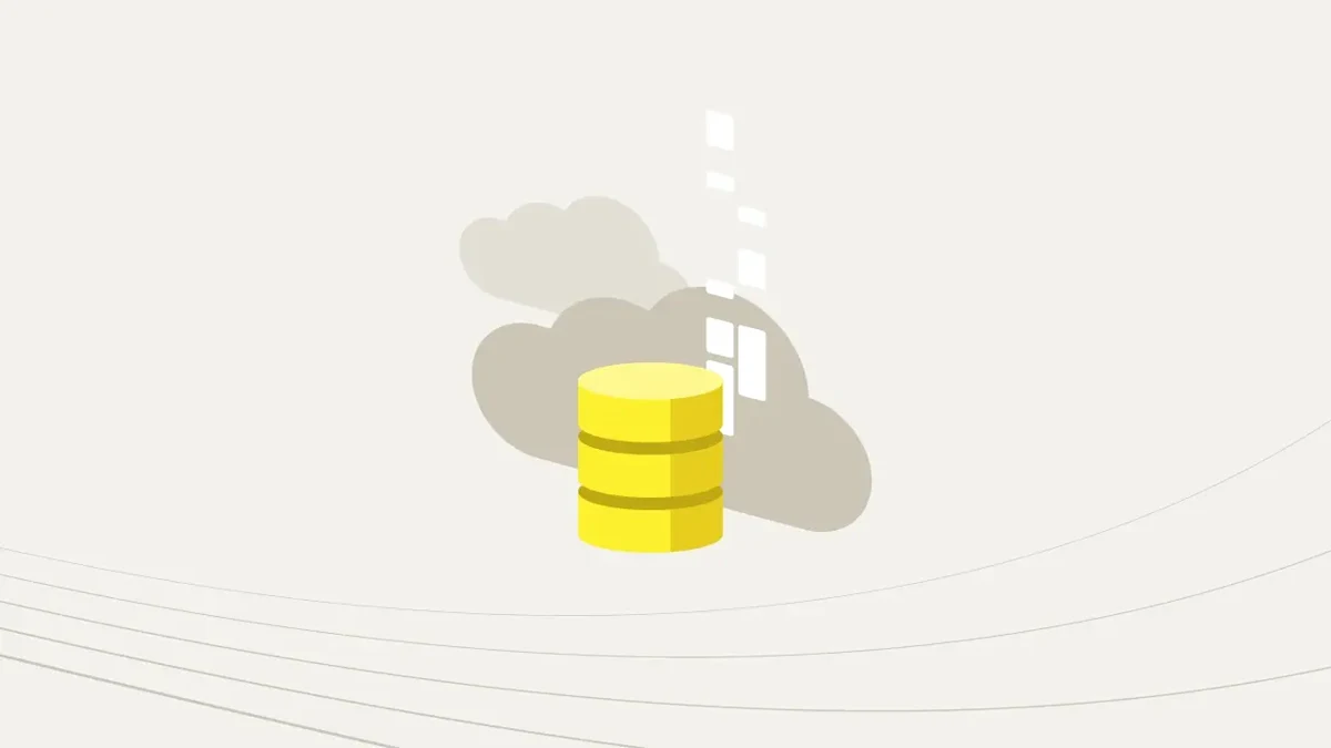 A yellow database icon with two grey dissolving clouds behind it.
