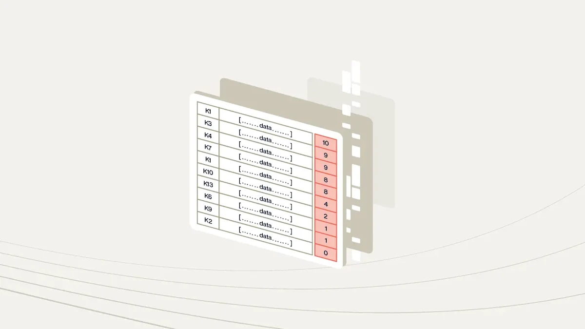 A table with three rows, with a pink row on the right, placed at an angle.