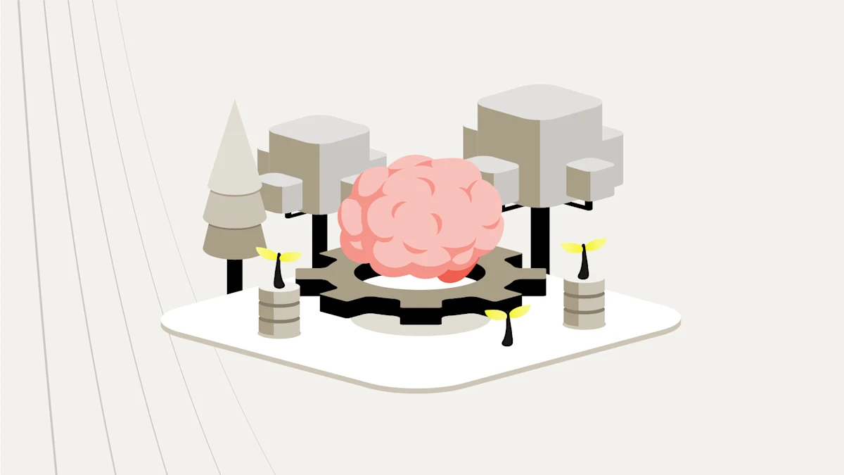 A brain hovering over a horizontal cog