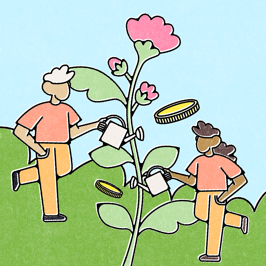 People watering flowers