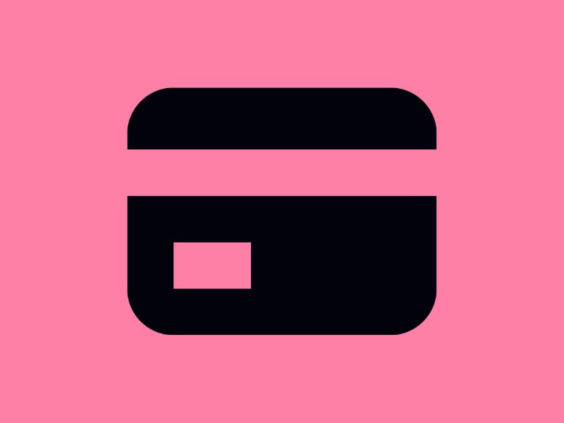 A black credit card on a pink background.