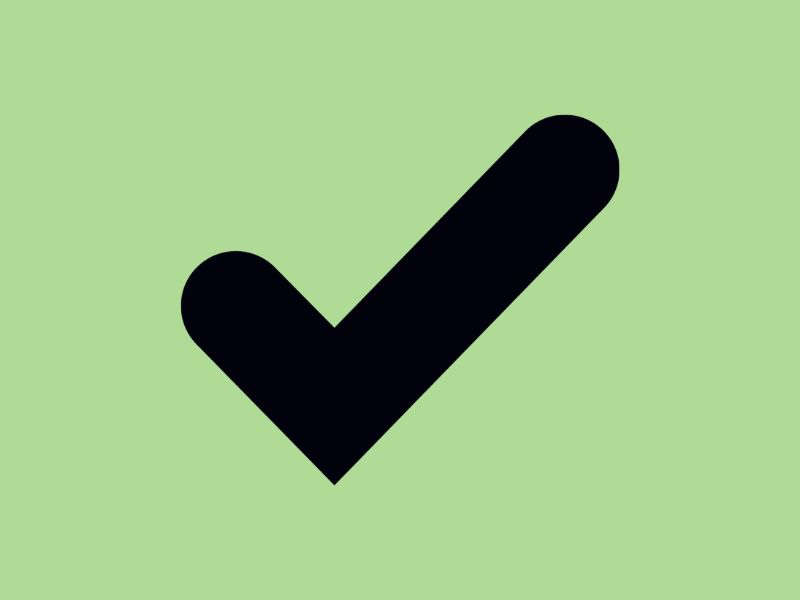 Bold black tick icon on a mint green background.