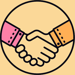 1 pink and 1 orange hand doing a handshake