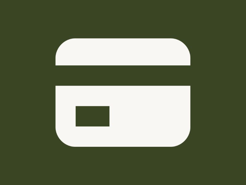 White credit card icon on a dark green background.