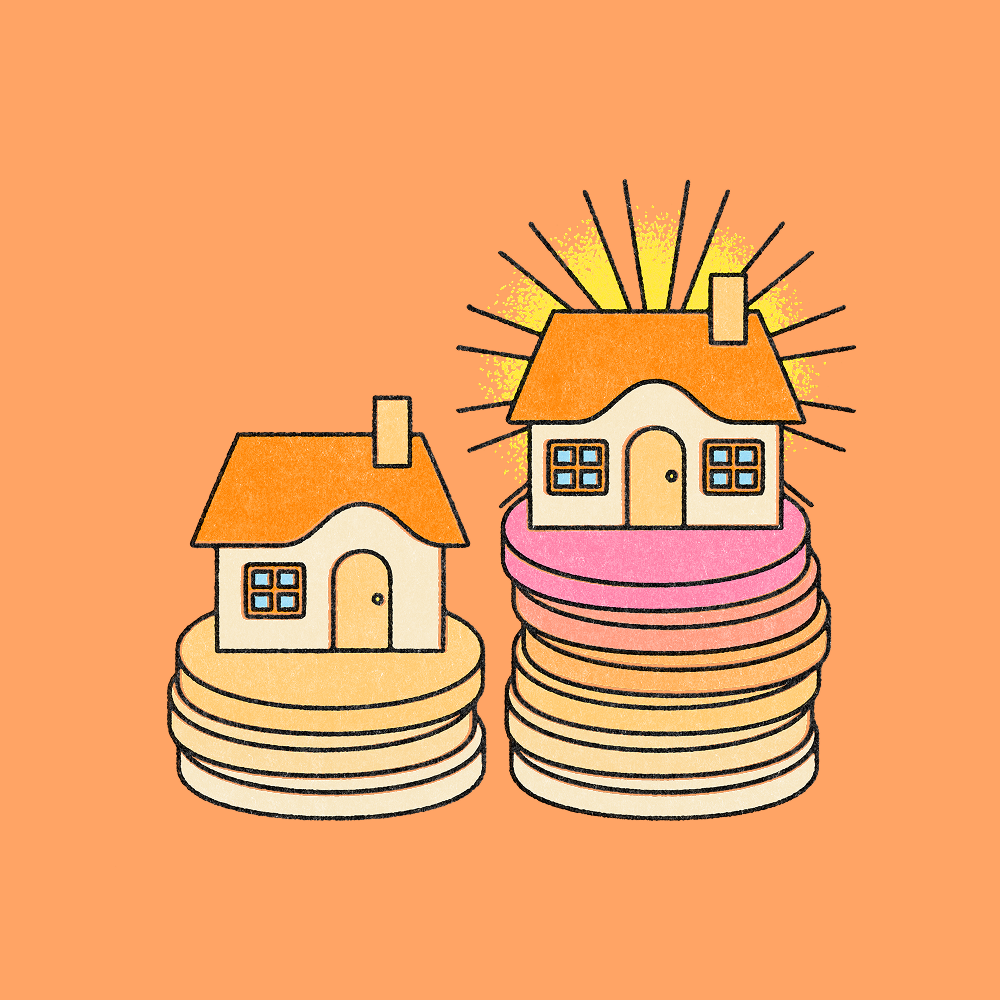2 houses stacked on coins