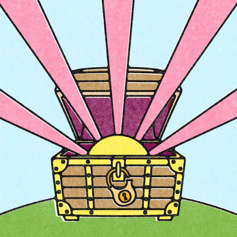 Open treasure chest with rays of light beaming out