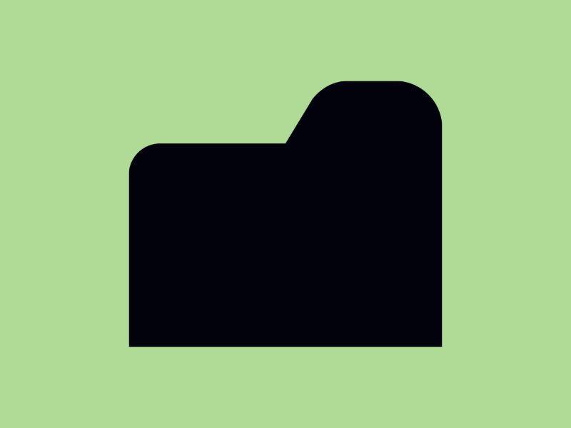 A solid black folder icon on a mint green background.