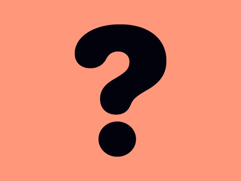 A black question mark on a peach coloured background.
