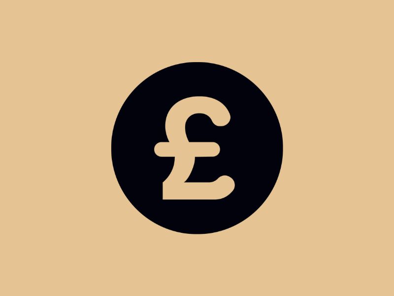 A taupe brown pound sign within a black circle, that is part of a larger taupe background.