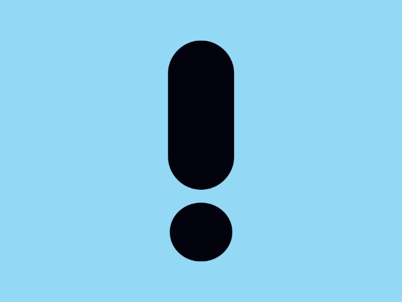 A black exclamation mark on a sky blue background.