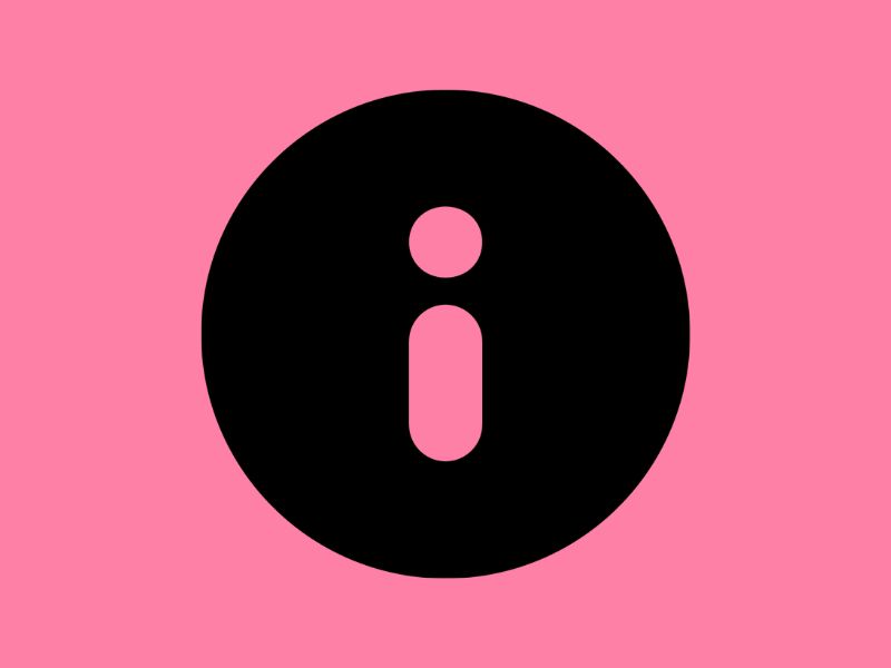 Black information symbol on a bright pink background.
