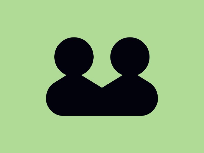 Black double person icon on a mint green background.