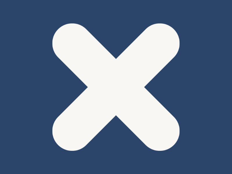 Solid white X symbol on a navy blue background.