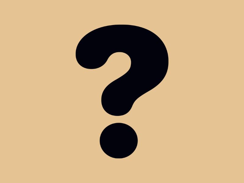 A black question mark on a taupe brown background.