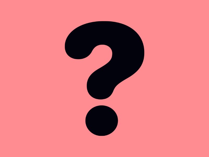 Black question mark on pink background.
