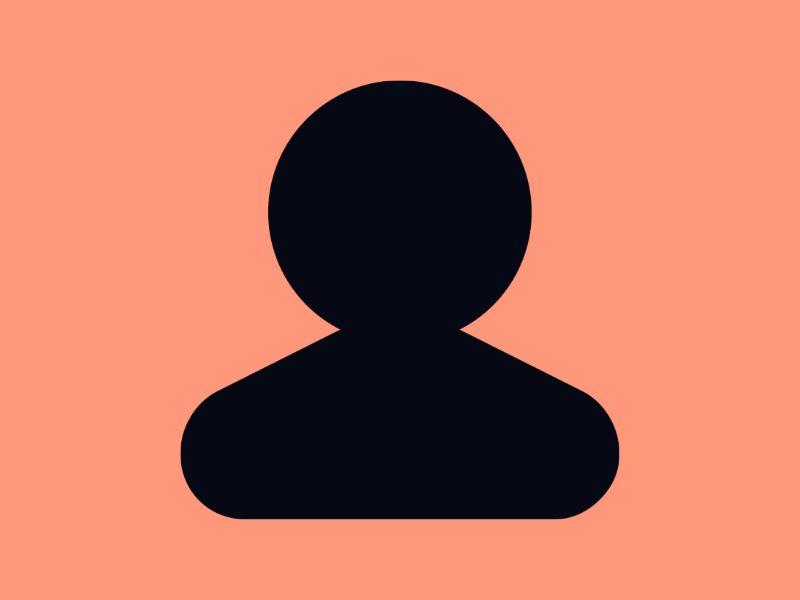Solid black person icon on peach background.