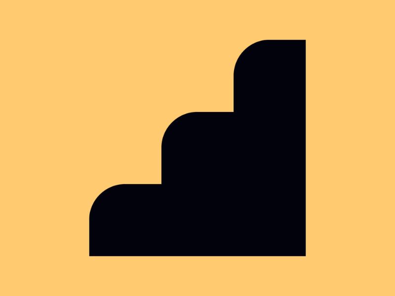 Black steps on yellow background.