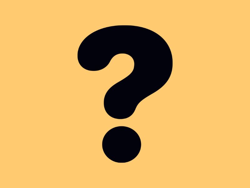 A black question mark on a yellow background.