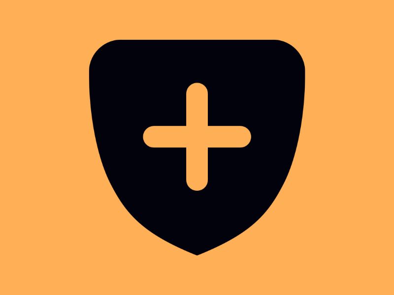 A black shield on a golden orange background.