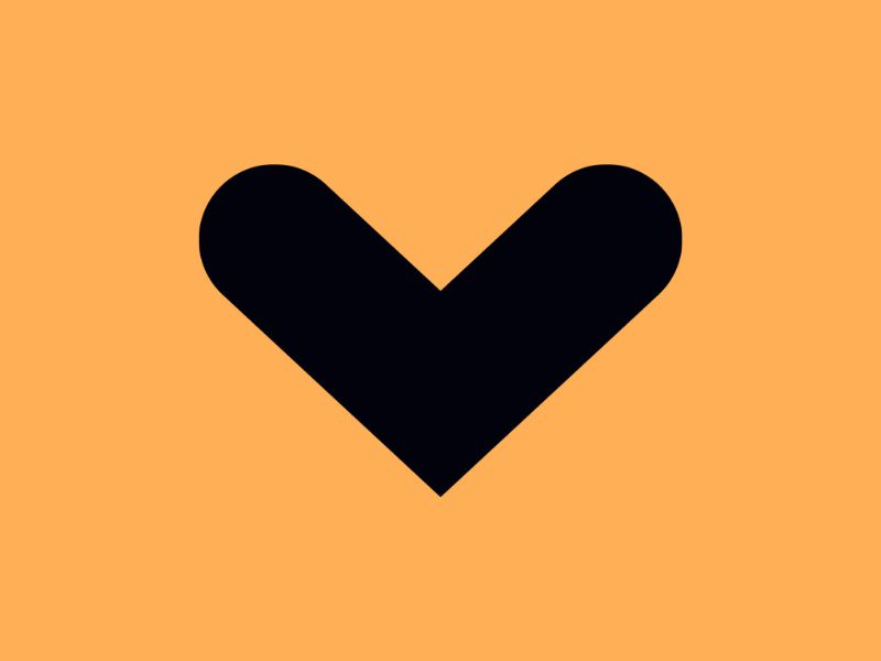 Black downward pointing arrow symbol on an orange background.