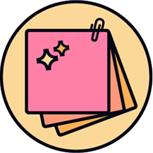 Pink and orange post it notes with a paperclip