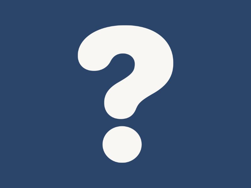 A white question mark on a navy blue background.