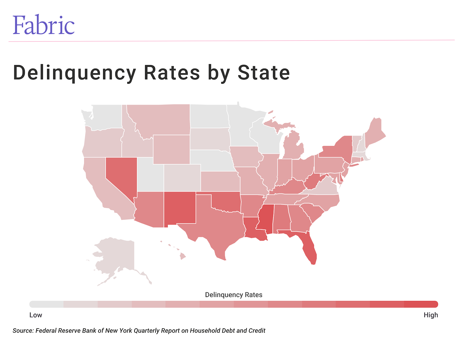 map of U.S. showing delinquency rates by state